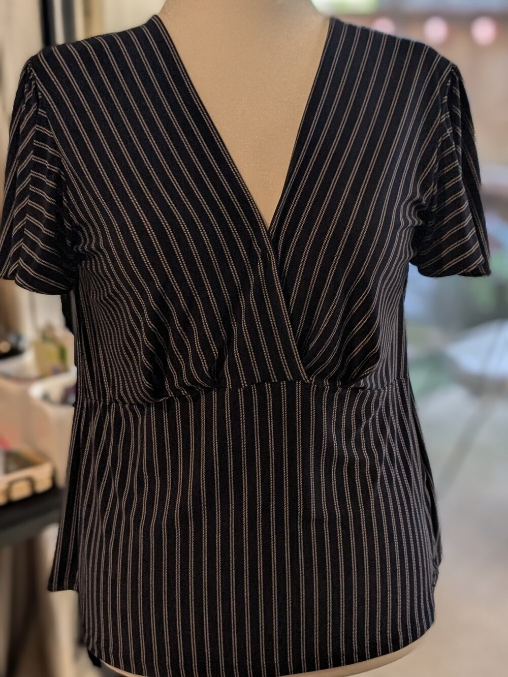 Tommy Hilfiger Navy & White Double Pinstripe Cinched Waist Top - Coastal Chic